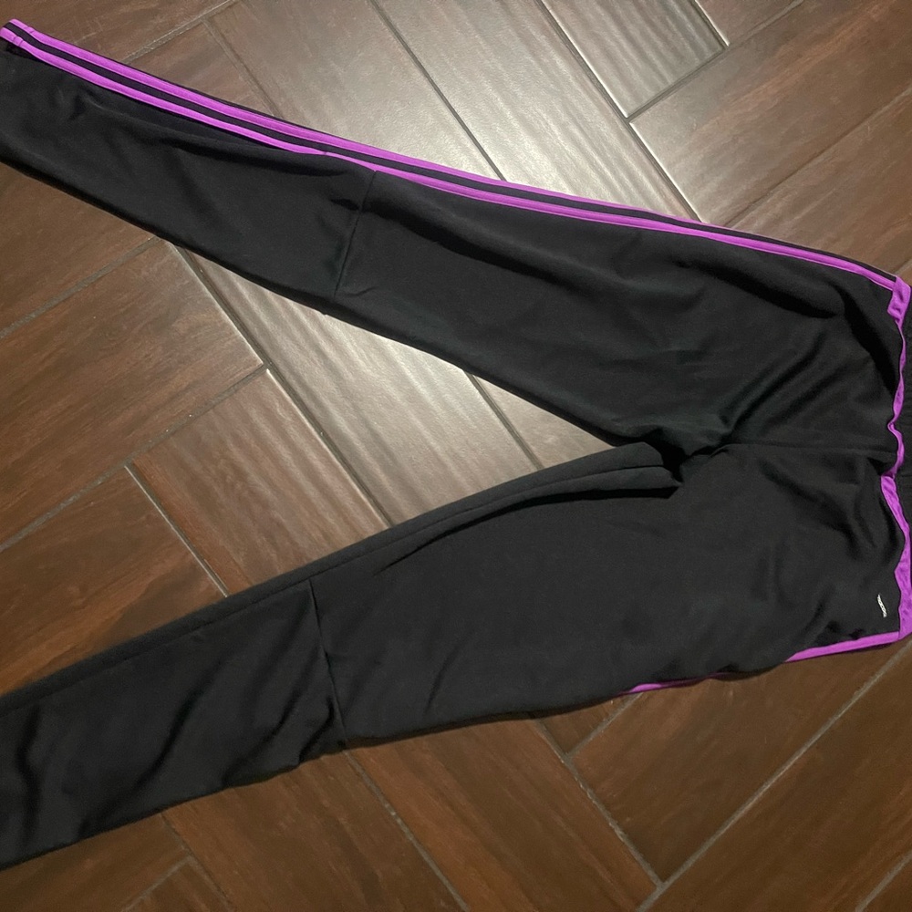 adidas Kids Black Leggings with Purple Trim